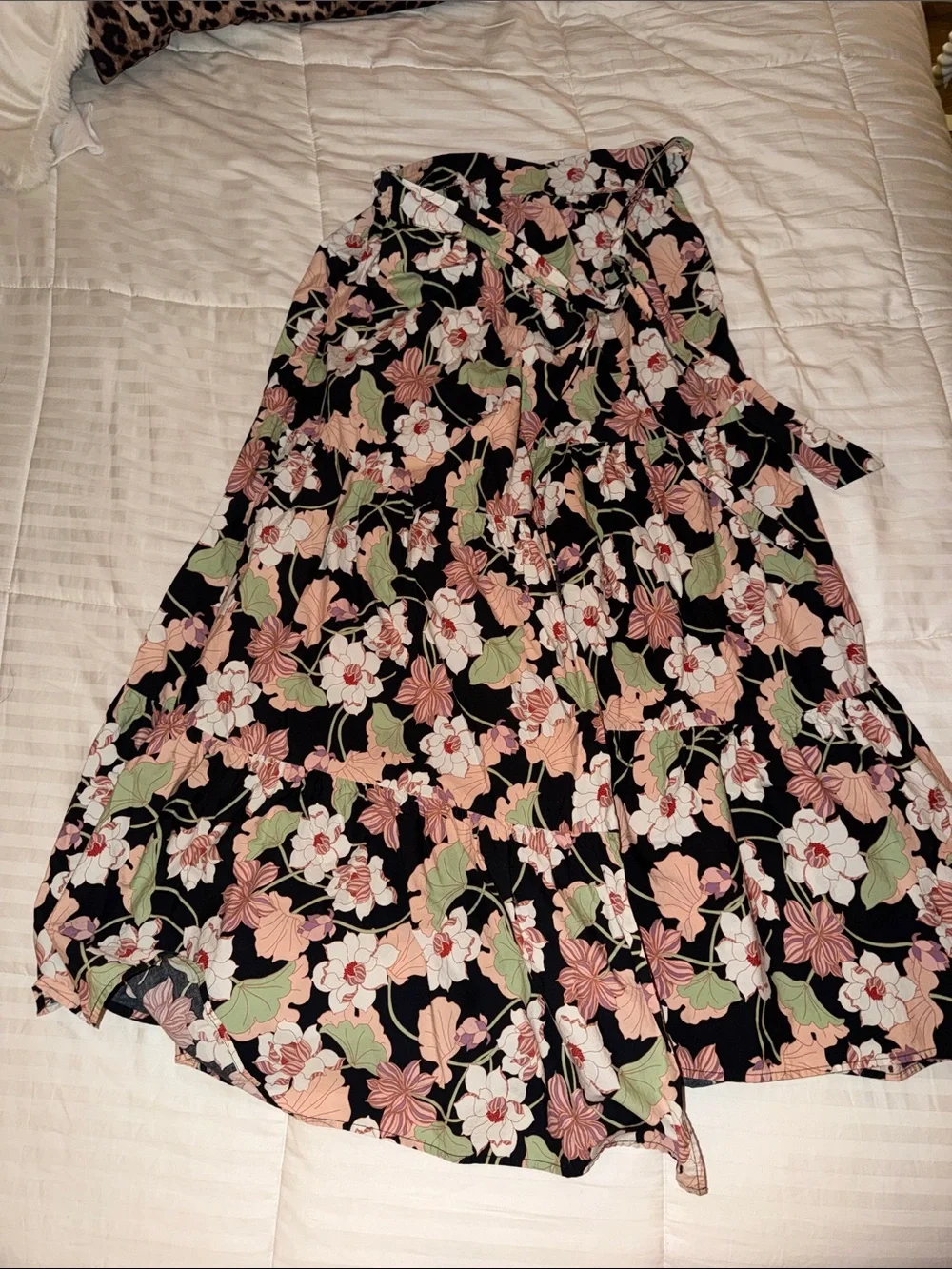 Who What Wear Black Floral Skirt with Pink & Green Accents